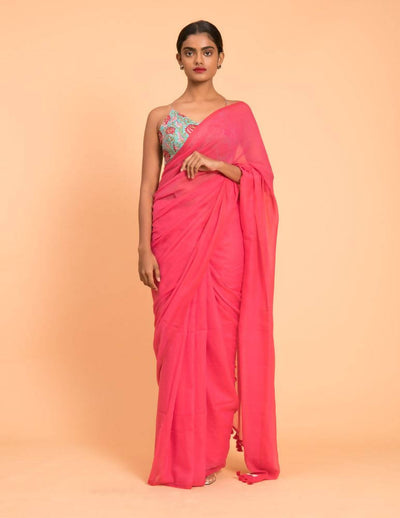 Suta Pink Solid Pure Cotton Saree