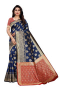 Vamika Banarasi Jacquard Weaving Blue Saree (Dangal Blue) | Grab2Buy
