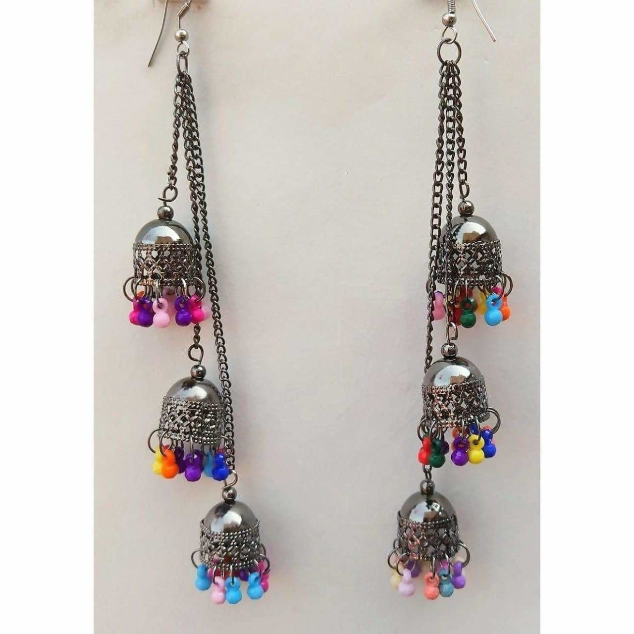 MS Fashion India Fashion Hanging Chains Multi Color Kashmiri Hanging Jhumka Earrings | Grab2Buy