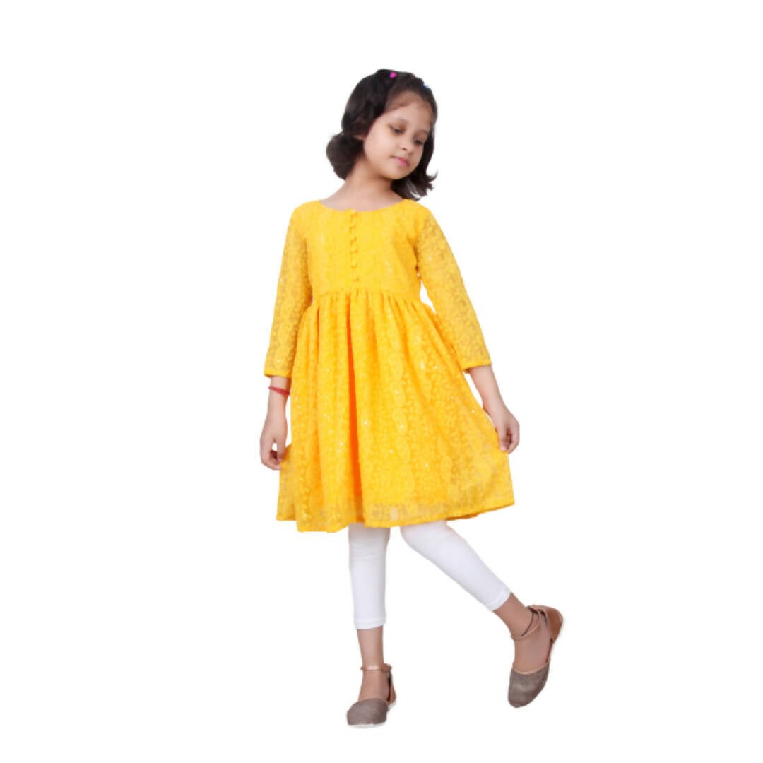 Akarshan viscose Lukhnowi Chikankari Anarkali kurta with Leggings - Yellow | Grab2Buy