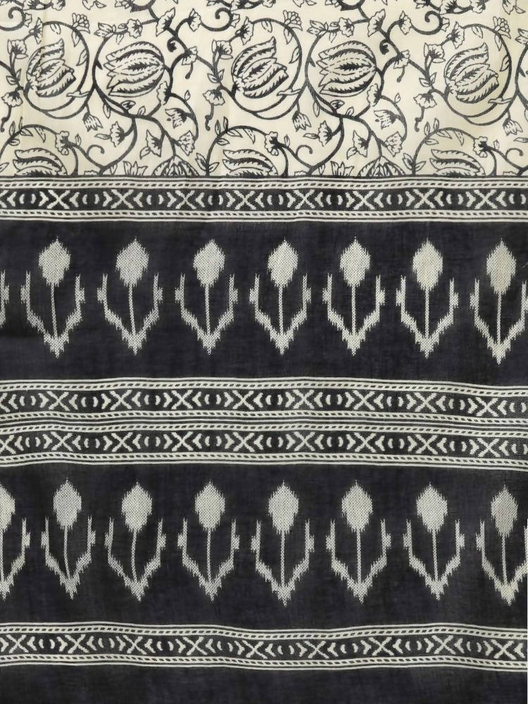 Yufta Black & Off-White Ethnic Screen Print Cotton Straight Kurta Palazzo & Dupatta | Grab2Buy