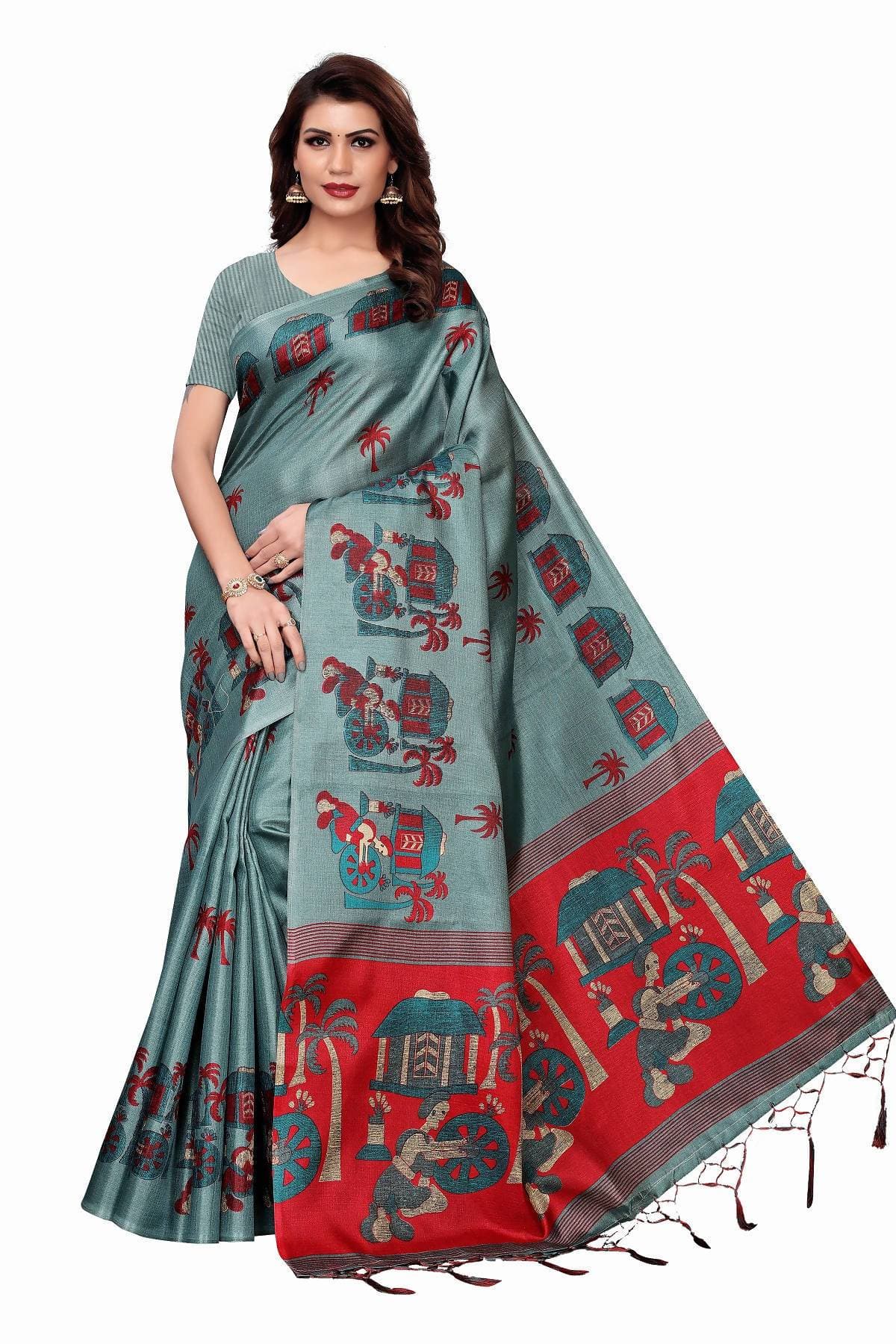 Vamika Sea Green Kalamkari With Jhalar Khadi Silk Saree | Grab2Buy