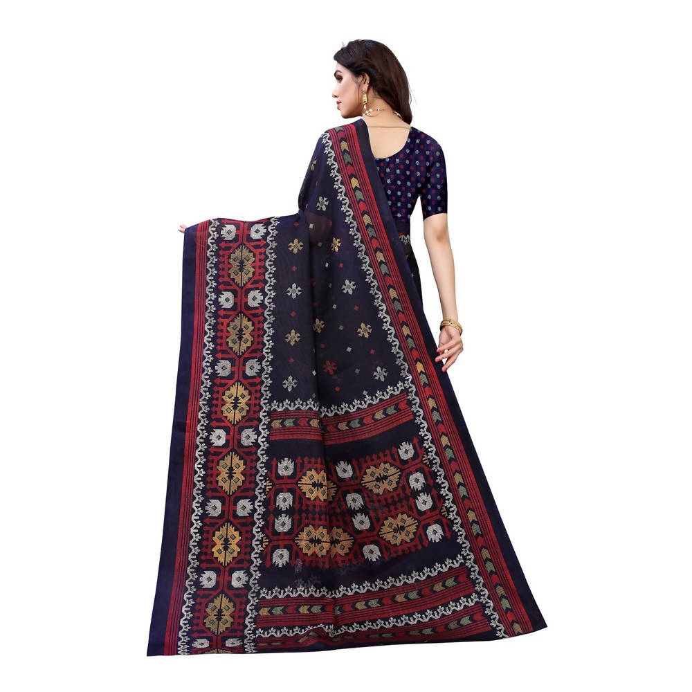Vamika Printed Jute Silk Navy Blue Saree (Namita Navy) | Grab2Buy