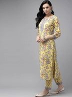 Yufta Yellow printed kurta with Palazzo & Dupatta Set | Grab2Buy
