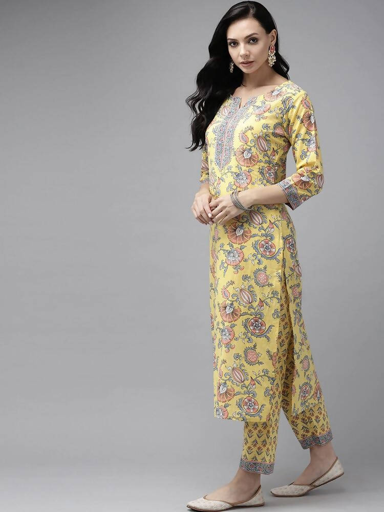 Yufta Yellow printed kurta with Palazzo & Dupatta Set | Grab2Buy