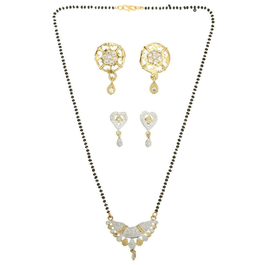 AanyaCentric Gold-Polished Mangalsutra with Pendant, 2 Pair Earrings | Grab2Buy