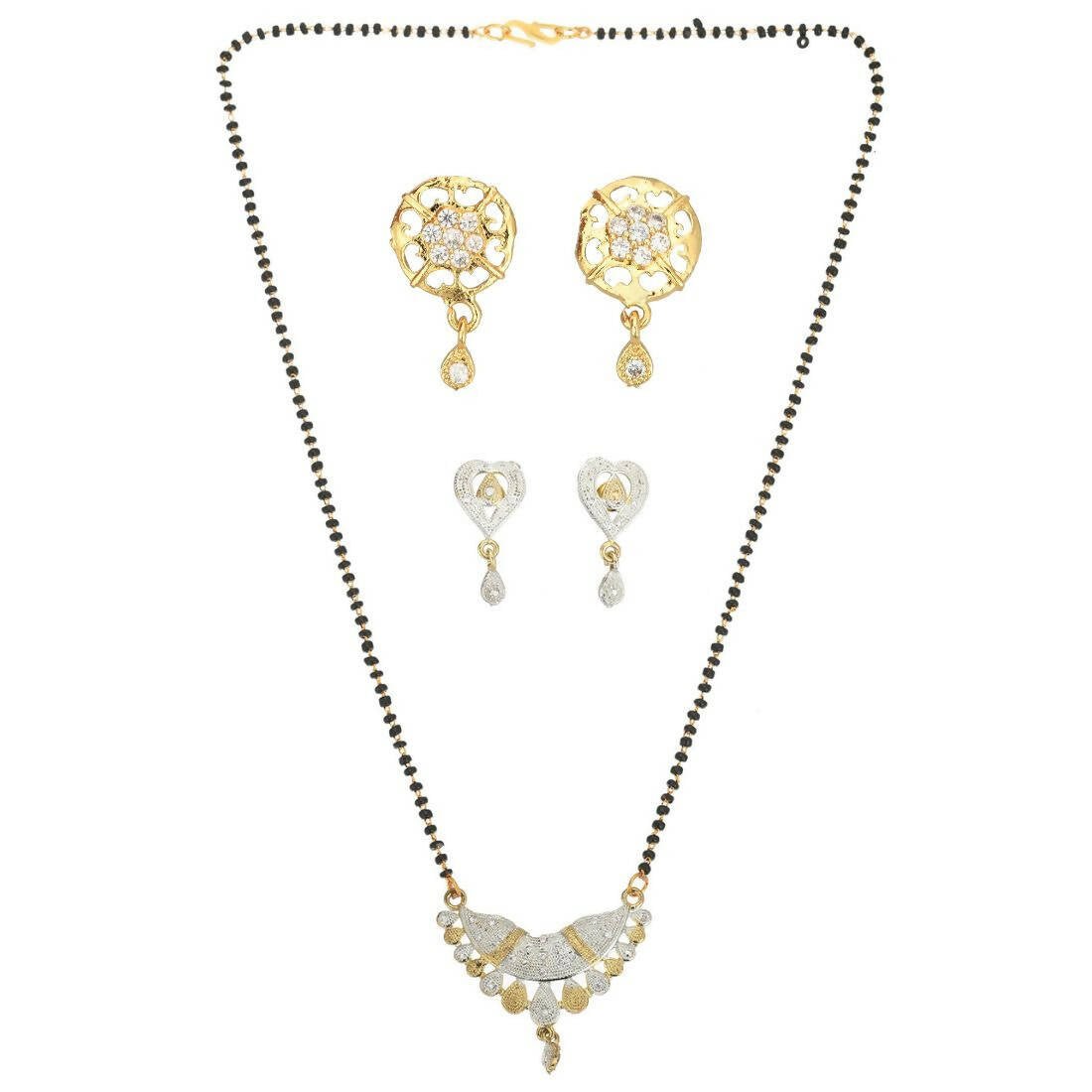AanyaCentric Gold-Polished Mangalsutra with Pendant, 2 Pair Earrings | Grab2Buy