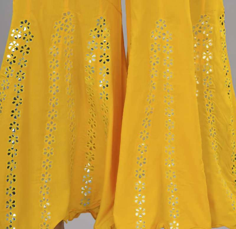 Mominos Fashion Yellow Mirror Palazzo | Grab2Buy