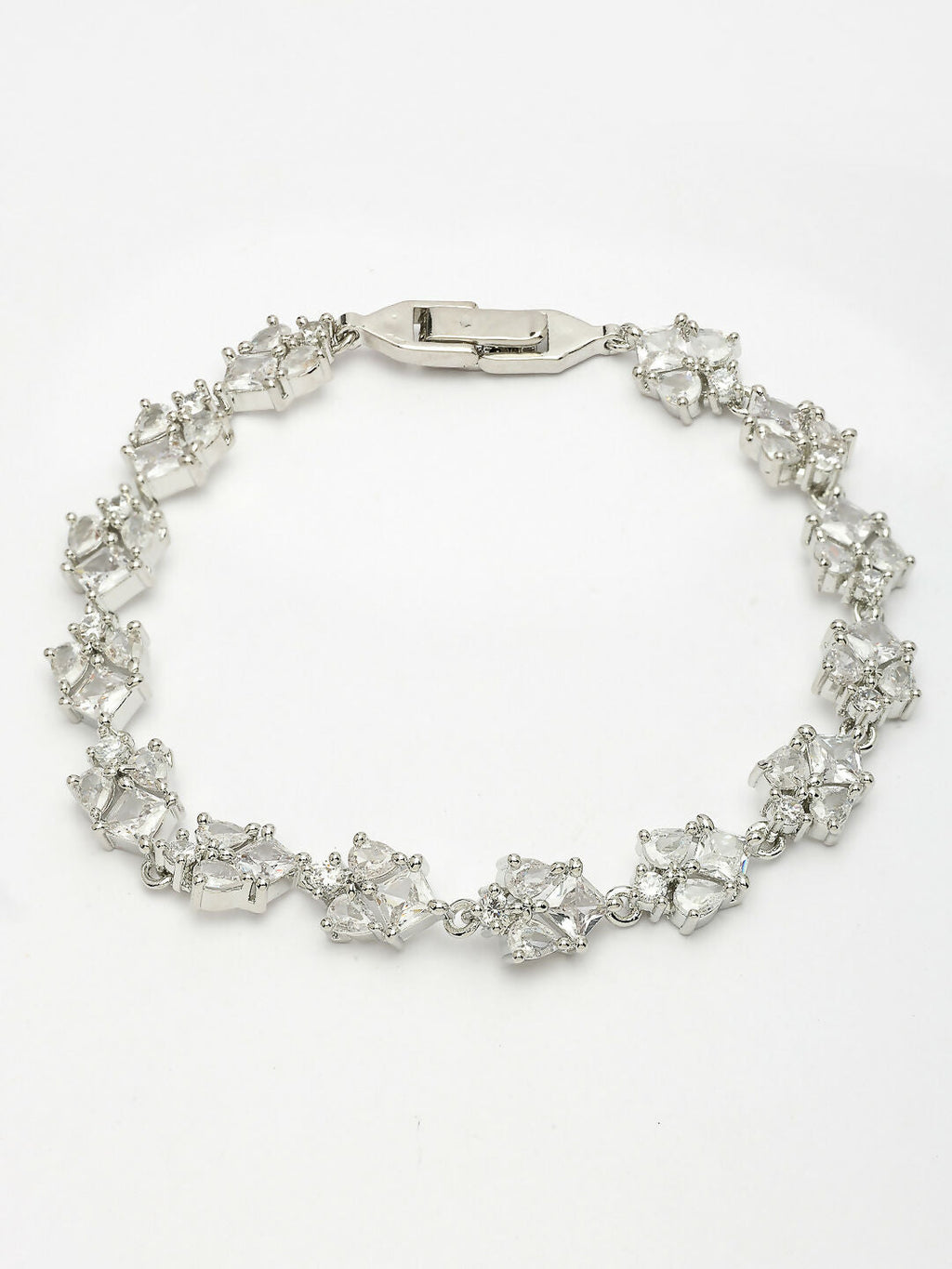 NVR Women's Silver-Toned Cubic Zirconia Link Bracelet | Grab2Buy