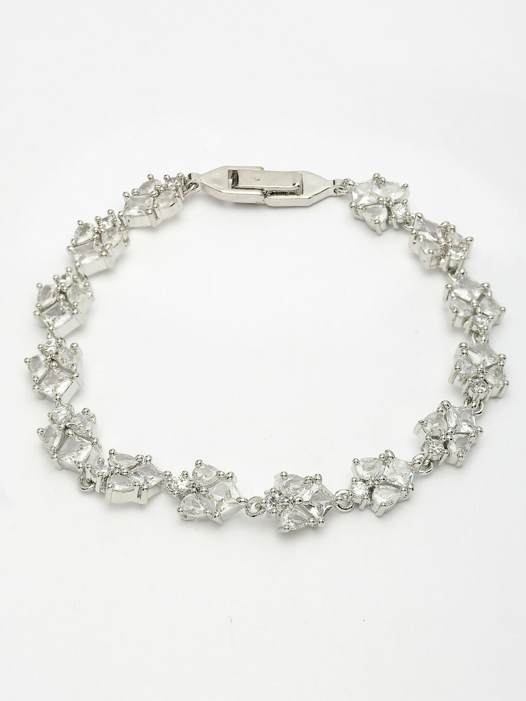 NVR Women's Silver-Toned Cubic Zirconia Link Bracelet | Grab2Buy