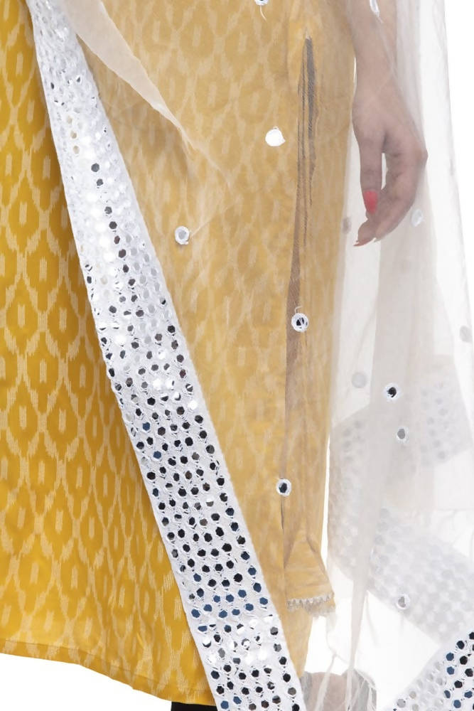 Mominos Fashion White 6 Line Mirror Border Dupatta | Grab2Buy