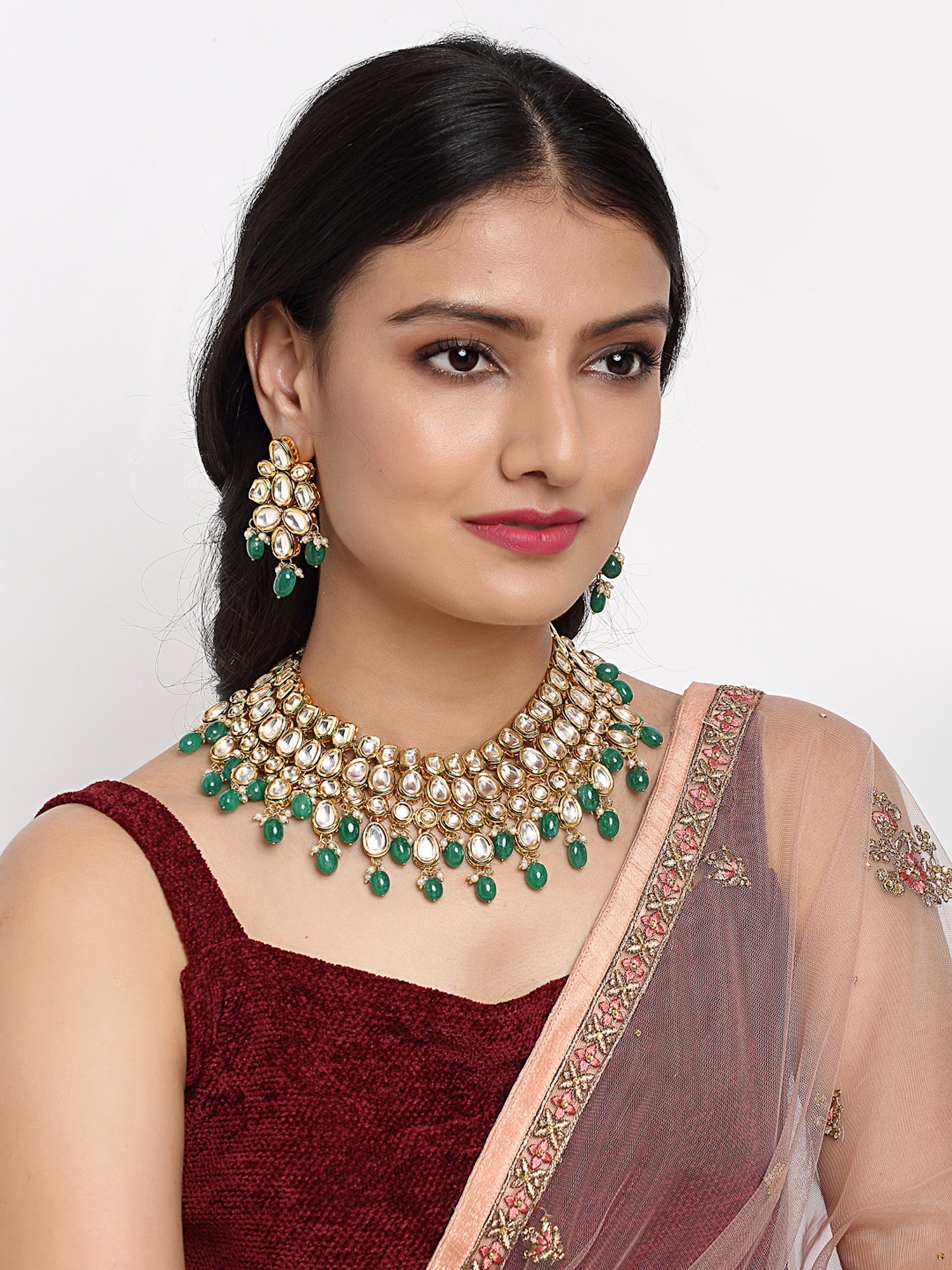 Kundan Neckpiece With Earrings - Ruby Raang | Grab2Buy