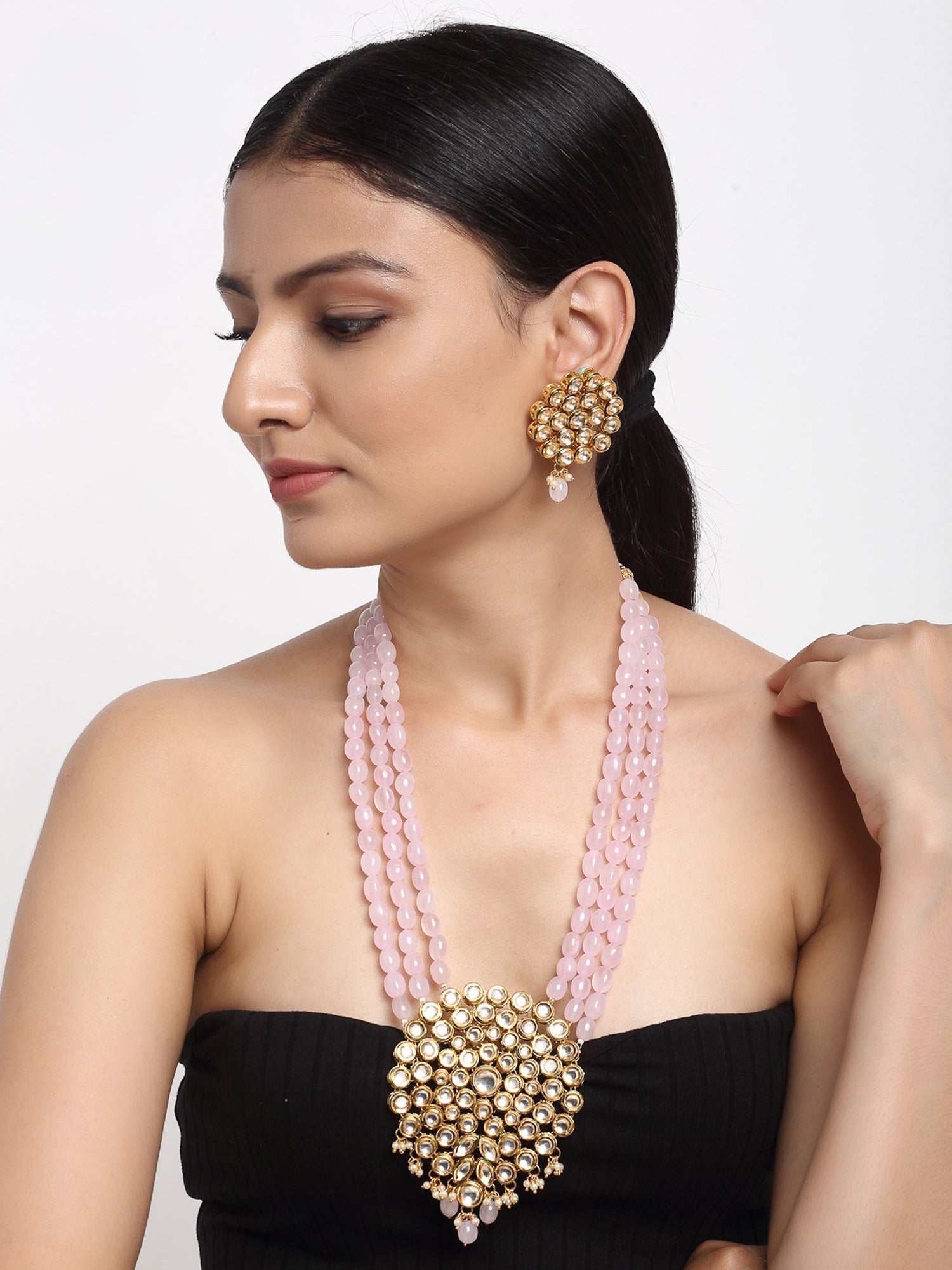 Kundan Neckpiece With Earrings - Ruby Raang | Grab2Buy