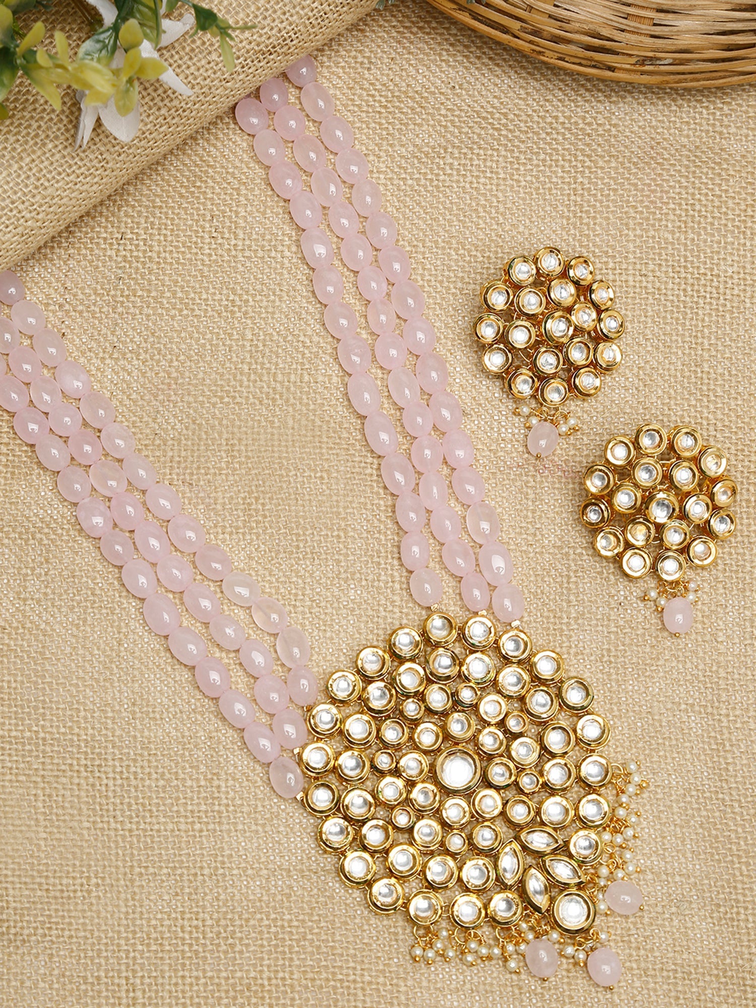 Kundan Neckpiece With Earrings - Ruby Raang | Grab2Buy
