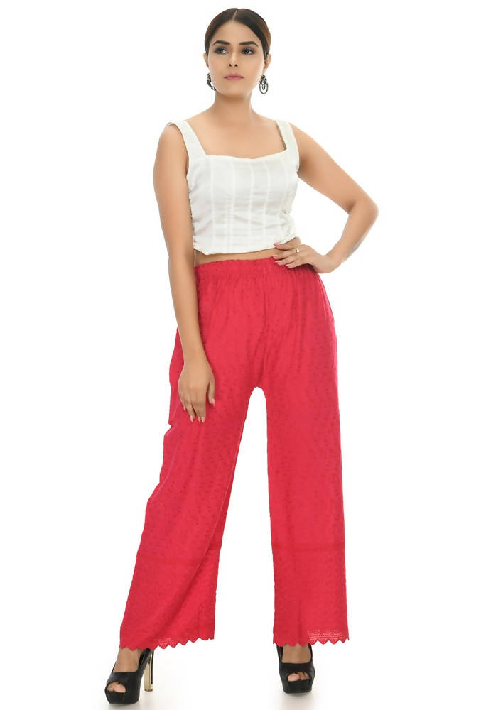 Mominos Fashion Moeza Reyon Cotton Magenta Color Chikan Work Palazzo | Grab2Buy