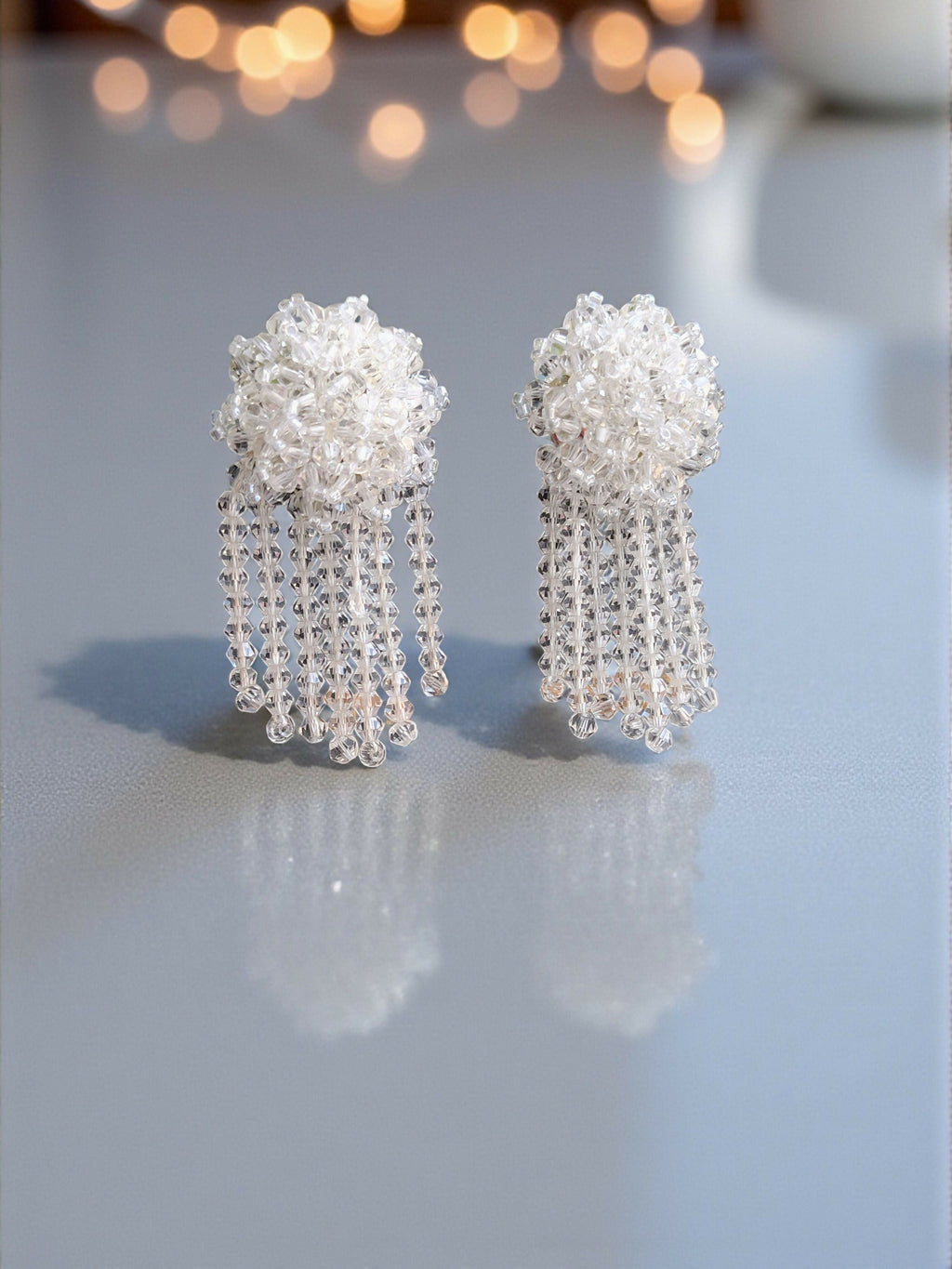 Inhanns Handmade Crystal Water Fall Earrings - Short - White Small | Grab2Buy