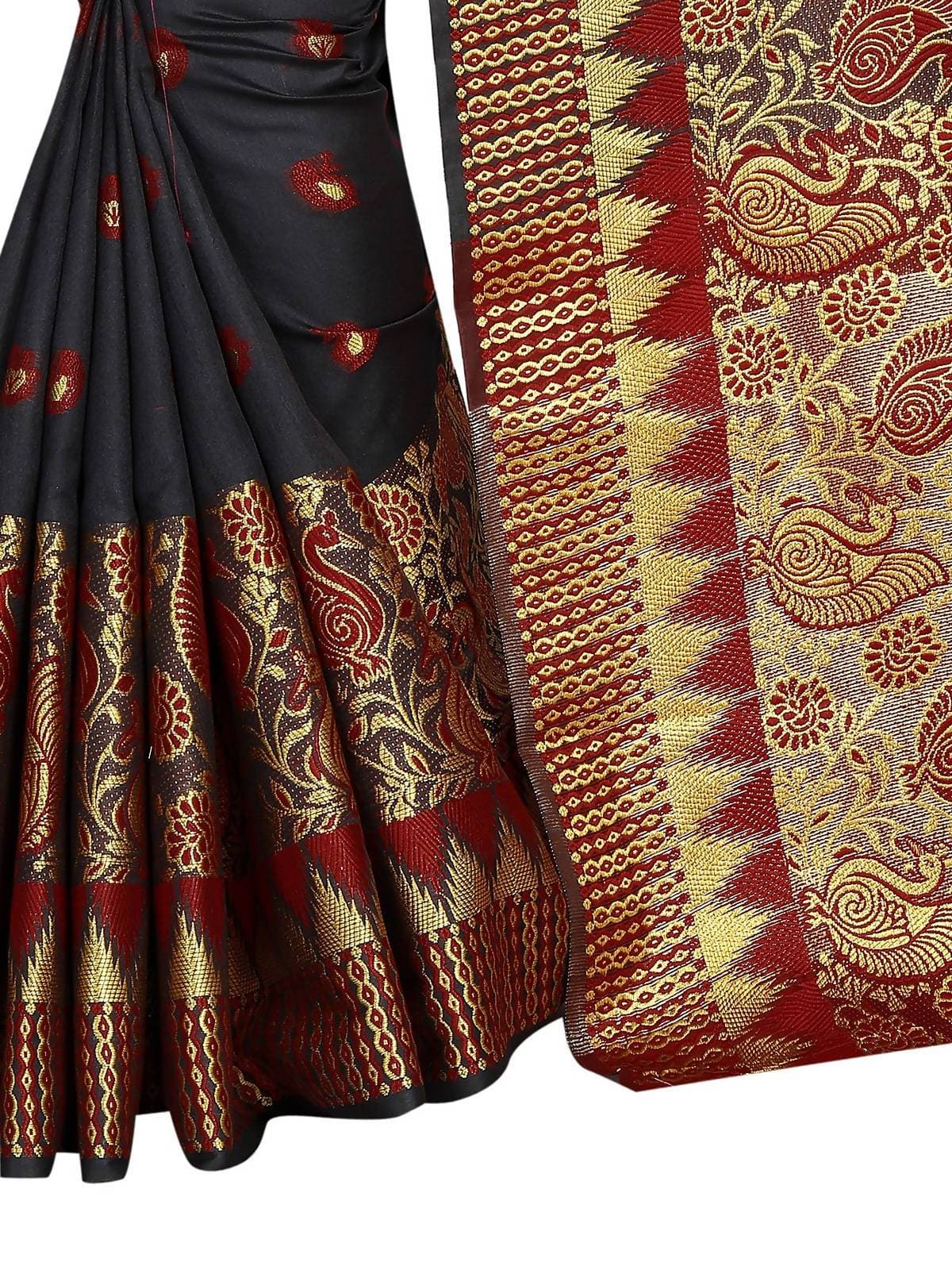 Vamika Banarasi Jaquard Black & Red Weaving Saree | Grab2Buy