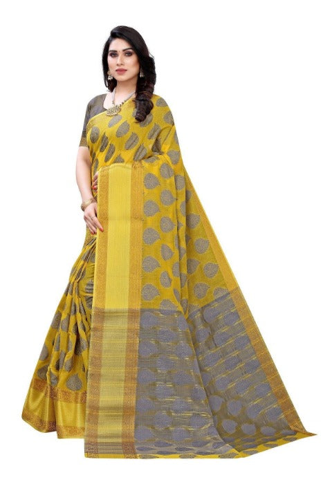 Vamika Yellow Jari Work Cotton Silk Saree (RIDHIMA YELLOW) | Grab2Buy