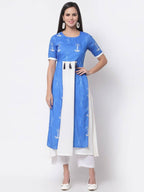 Myshka Viscose Printed 3/4 Sleeve Round Neck Casual Blue Women's dress | Grab2Buy