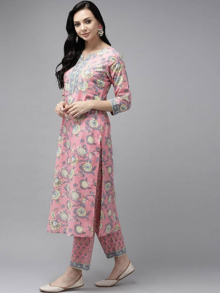 Yufta Pink printed kurta with Trouser & Dupatta Set | Grab2Buy