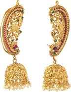 Jewel City Exquisite Gold-Plated Peacock Jhumka Earrings with Ruby and Emerald Accents | Grab2Buy