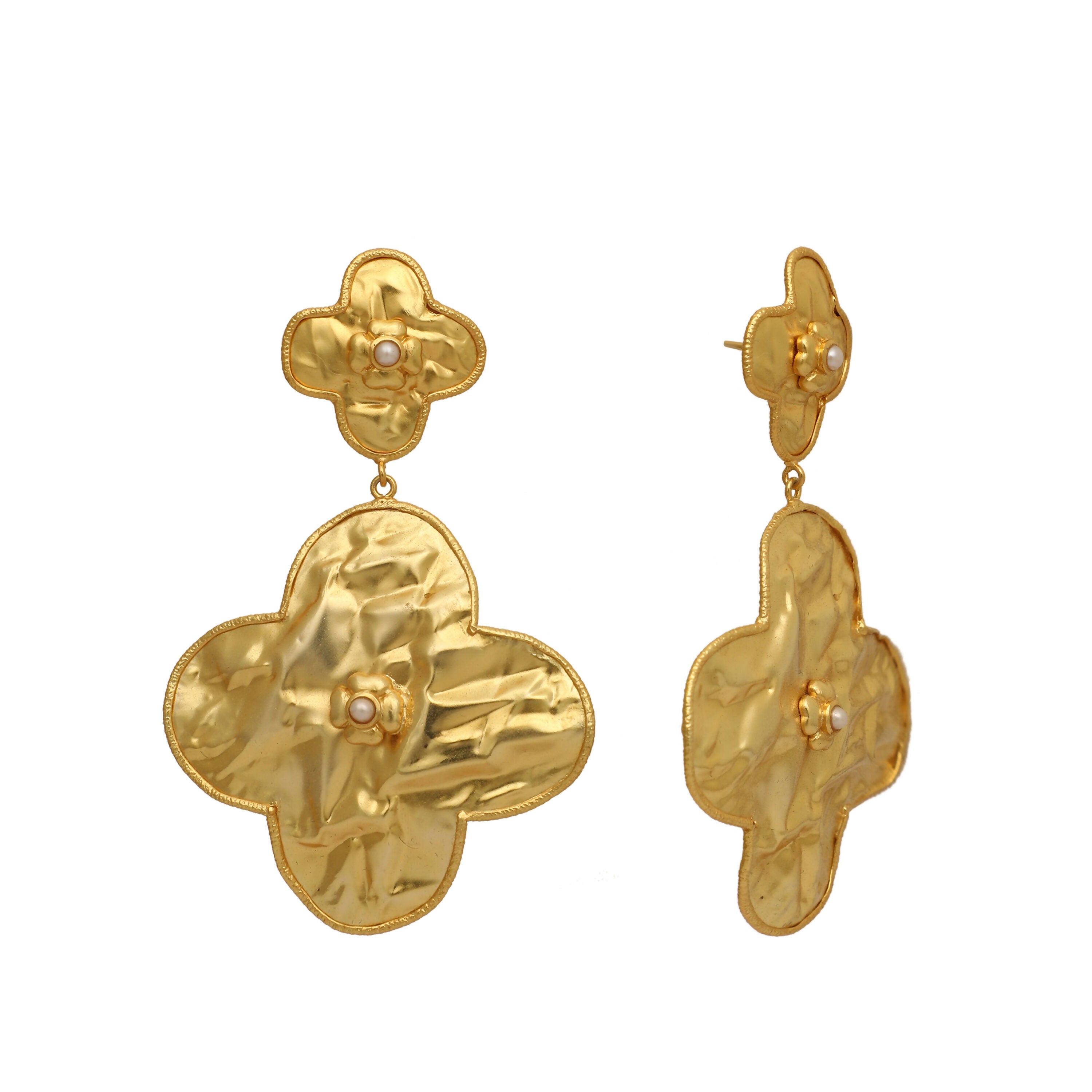 Nuyug 18k Gold-Plated Contemporary Molten Metallic Finish Floral Drop Dangler Earrings | Grab2Buy