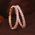 Estele Rose Gold-Polished CZ Flower Designer 2:8 Size Bangles with Mint Pink Stones for Women | Grab2Buy