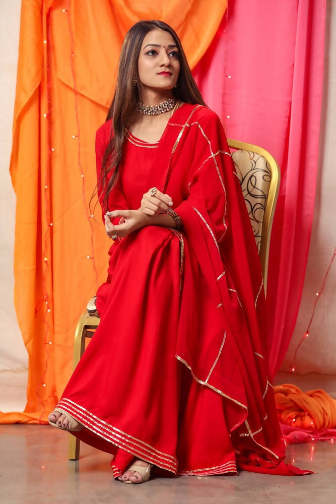Cheera Red Kurta Palazzo Dupatta set | Grab2Buy