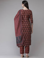 Yufta Women Maroon Floral Printed Regular Kurta with Palazzo & With Dupatta | Grab2Buy