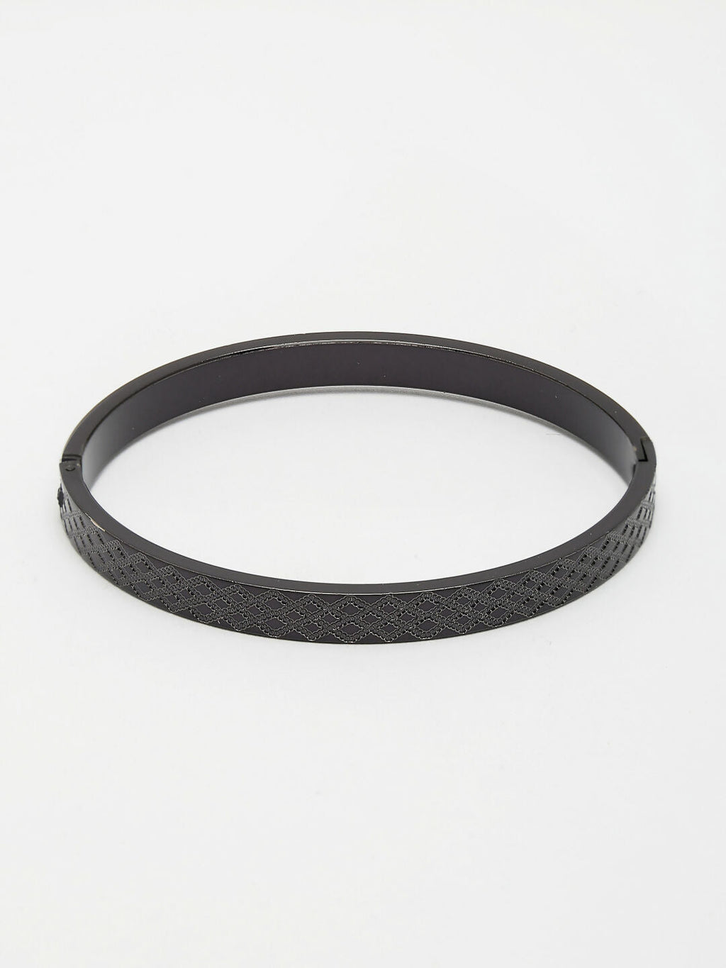 NVR Men's Black Rhodium-Plated Stainless Steel Kada Bracelet | Grab2Buy