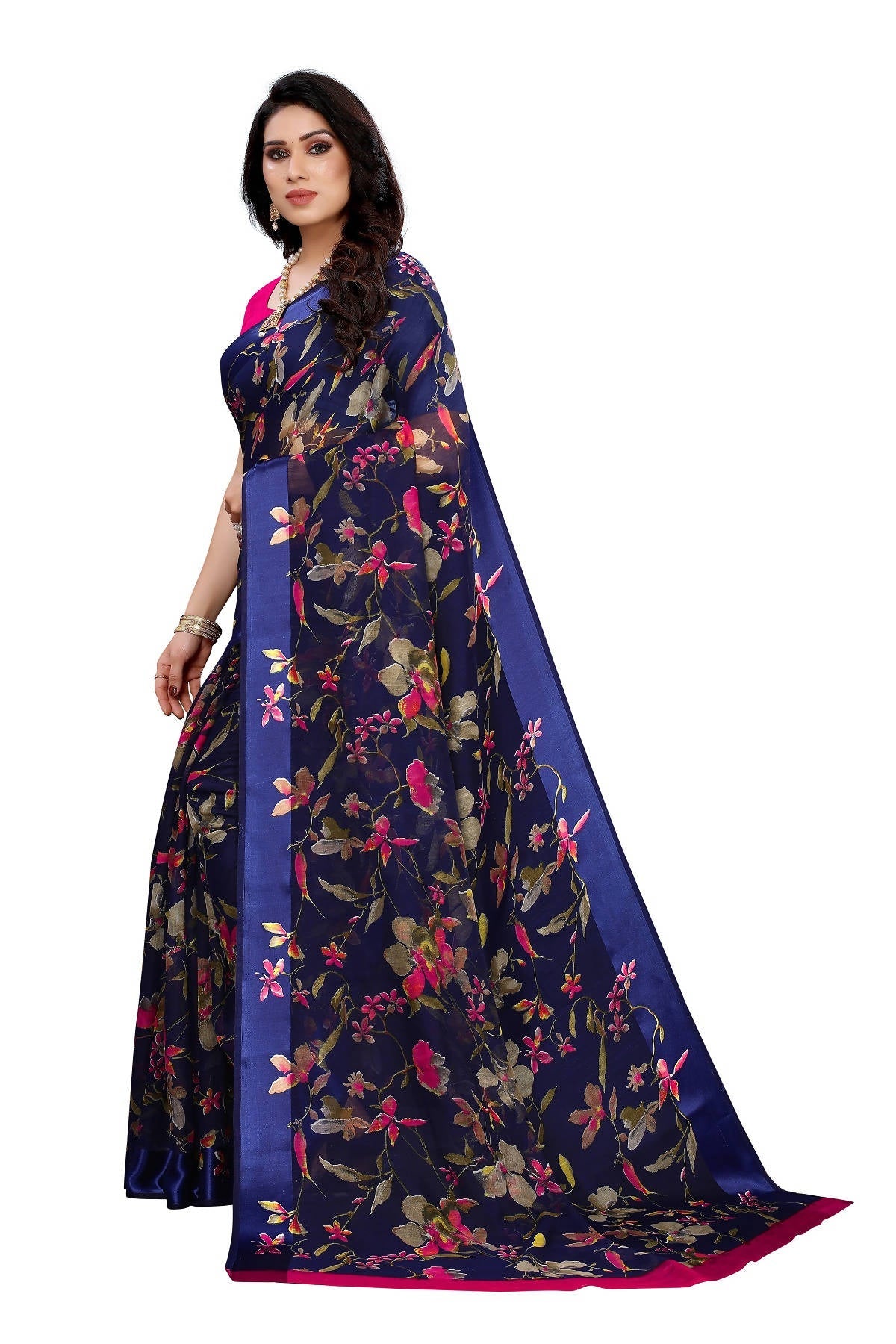 Vamika Navy Linen Satin Patta Saree (MANSI NAVY) | Grab2Buy