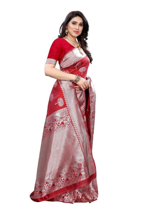Vamika Banarasi Jacquard Weaving Red Saree (AMEE RED) | Grab2Buy