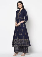Aniyah Rayon Navy Blue Color Block Print Anarkali Palazzo Set (AN-210K) | Grab2Buy
