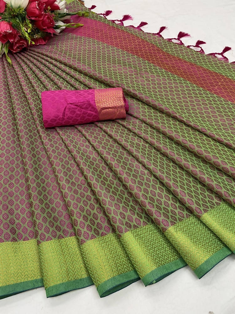 Vamika Banarasi Jacquard Weaving Green Saree | Grab2Buy