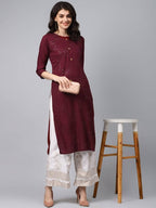 Yufta Women Maroon Self Design Kurta with Palazzo | Grab2Buy