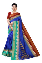 Vamika Blue & Brown Linen Jari Border Saree (GUNJAN BLUE) | Grab2Buy