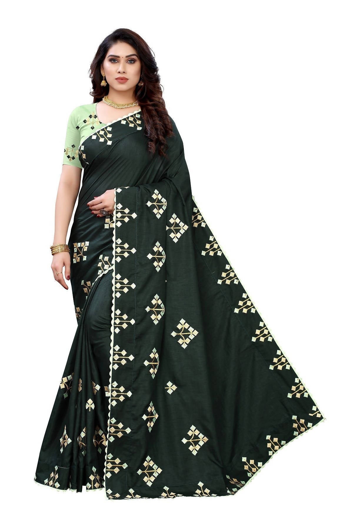 Vamika Green Dola Silk Embroidery Saree (JENY GREEN) | Grab2Buy