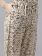 Yufta Women Rust Red and Beige Print Pure Cotton Kurta with Trouser and Dupatta | Grab2Buy