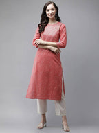 Yufta Red and White Bandhani print Kurta with Trouser Set | Grab2Buy
