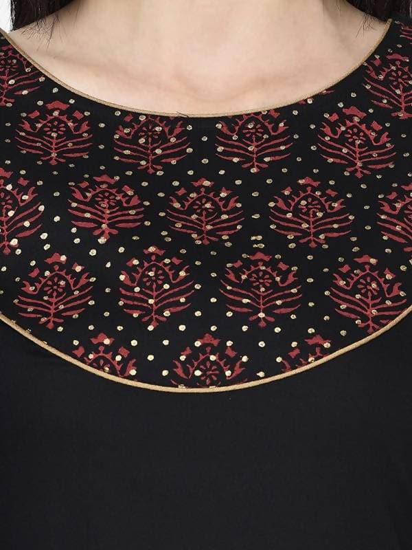 Aniyah Rayon Black Color Block Print Straight Kurta (AN-190K) | Grab2Buy