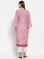 Myshka Women's Pink Cotton Printed Full Sleeve Round Neck Casual Kurta | Grab2Buy