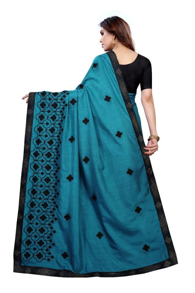 Vamika Rama Green Dola Silk Embroidery Saree | Grab2Buy