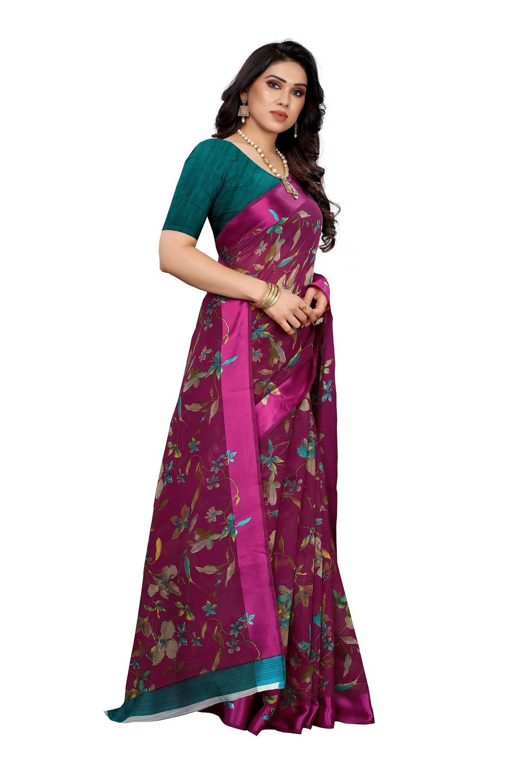 Vamika Purple Linen Satin Patta Saree (MANSI PURPLE) | Grab2Buy