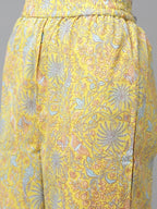 Yufta Yellow and Blue printed kurta with Trouser and Dupatta | Grab2Buy
