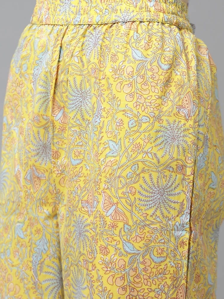 Yufta Yellow and Blue printed kurta with Trouser and Dupatta | Grab2Buy