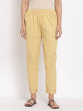 Myshka Women's Cream Cotton Solid Casual Trouser | Grab2Buy