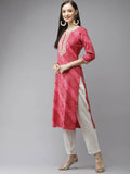 Yufta Women Pink Bandhani Printed Panelled Gotta Patti Kurta with Palazzo & With Dupatta | Grab2Buy