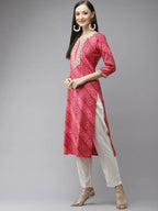 Yufta Women Pink Bandhani Printed Panelled Gotta Patti Kurta with Palazzo & With Dupatta | Grab2Buy