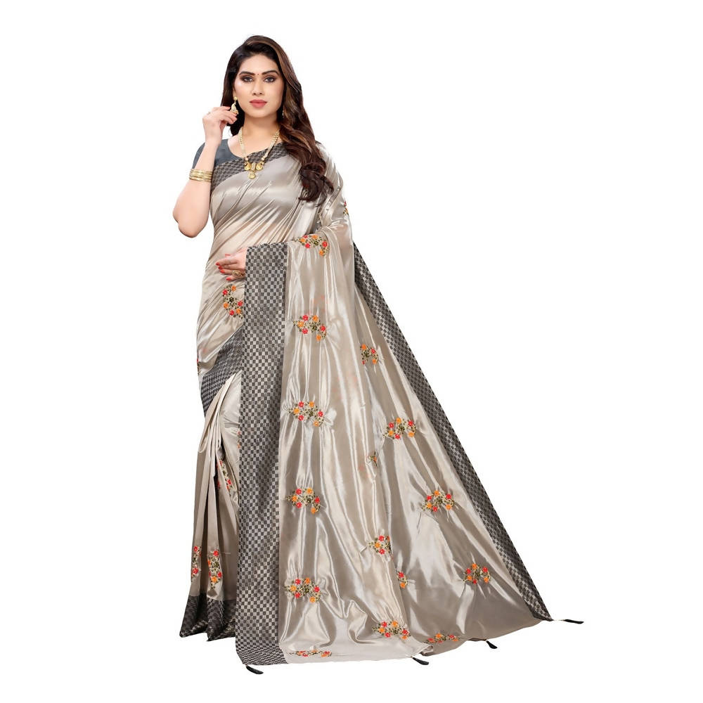 Vamika Grey Crepe Embroidery Saree (Nirali Grey) | Grab2Buy
