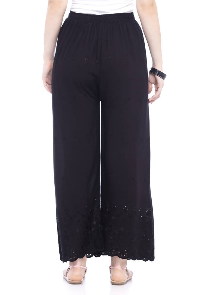 Mominos Fashion Reyon Cotton Black Embroidery Chikan Palazzo | Grab2Buy